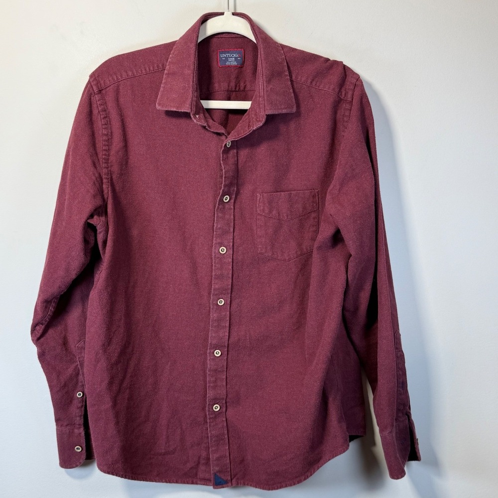UNTUCKit Button Down Shirt Mens Large Burgundy Slim Fit Cotton Flannel Rugged